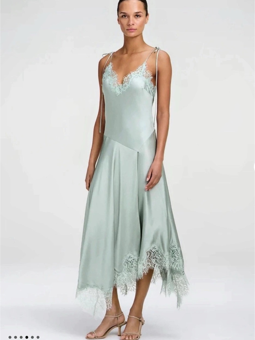 ALC Aleena Satin and Lace Sage Green Midi Dress NWT